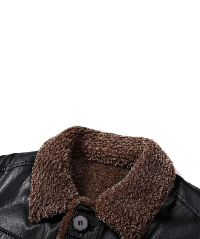 Men’s Black Shearling Collar Leather Jacket | Winter Biker Style Outerwear