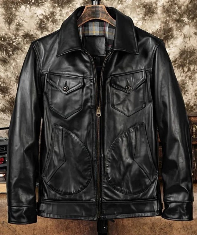 Men’s Vintage Black Leather Jacket | Classic Retro Motorcycle Style