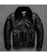 Men’s Classic Black Shearling Collar Leather Jacket – 100% Genuine Sheep Leather