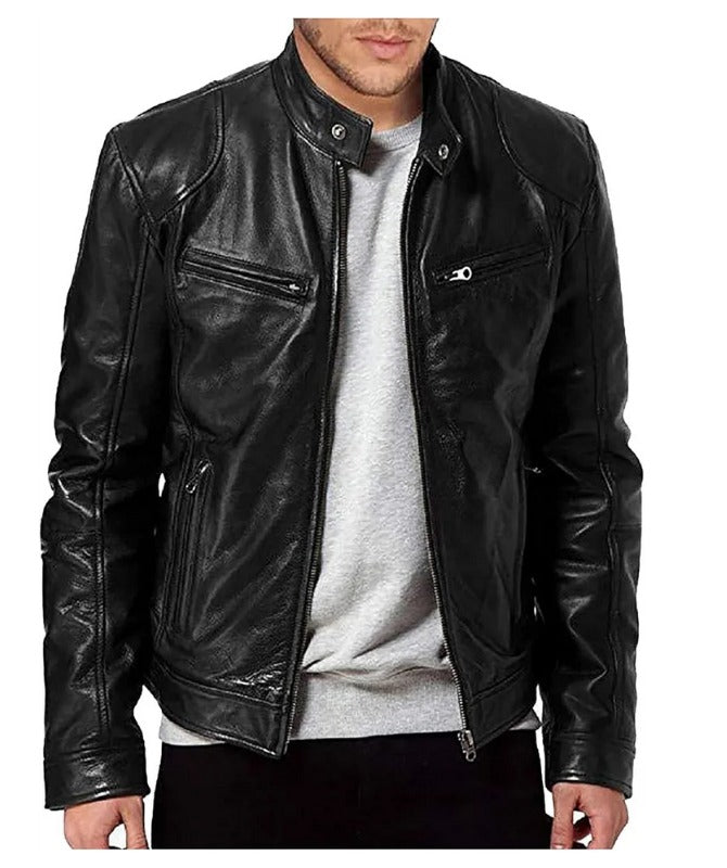 Men’s Black Sheep Leather Biker Jacket – Premium Slim Fit Motorcycle Style