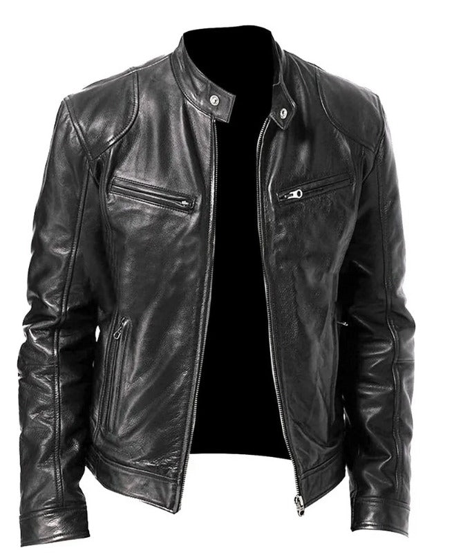 Men’s Black Sheep Leather Biker Jacket – Premium Slim Fit Motorcycle Style