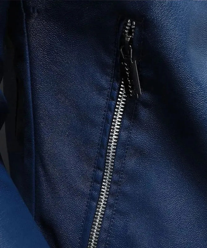 Men’s Blue Sheep Leather Jacket – Slim Fit Stylish Casual Moto Design