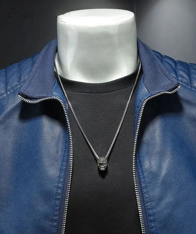 Men’s Blue Sheep Leather Jacket – Slim Fit Stylish Casual Moto Design