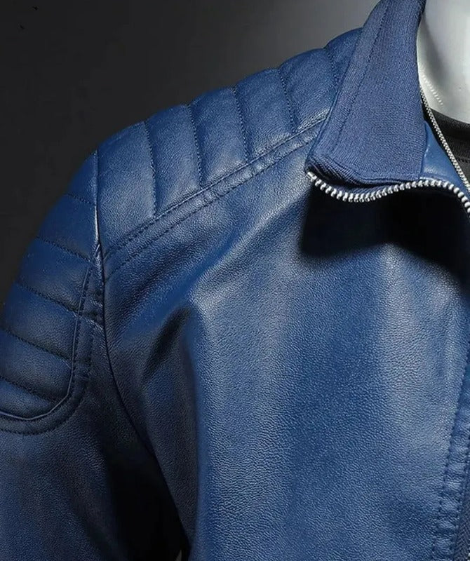 Men’s Blue Sheep Leather Jacket – Slim Fit Stylish Casual Moto Design