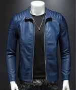 Men’s Blue Sheep Leather Jacket – Slim Fit Stylish Casual Moto Design