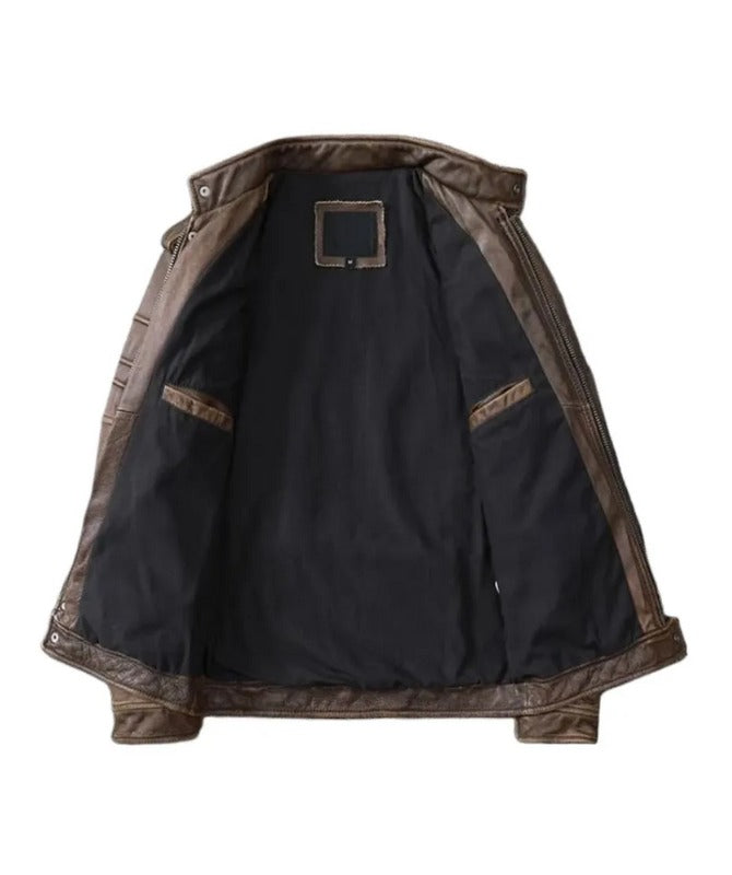 Men’s Vintage Brown Sheep Leather Biker Jacket – Retro Moto Style Slim Fit Outerwear