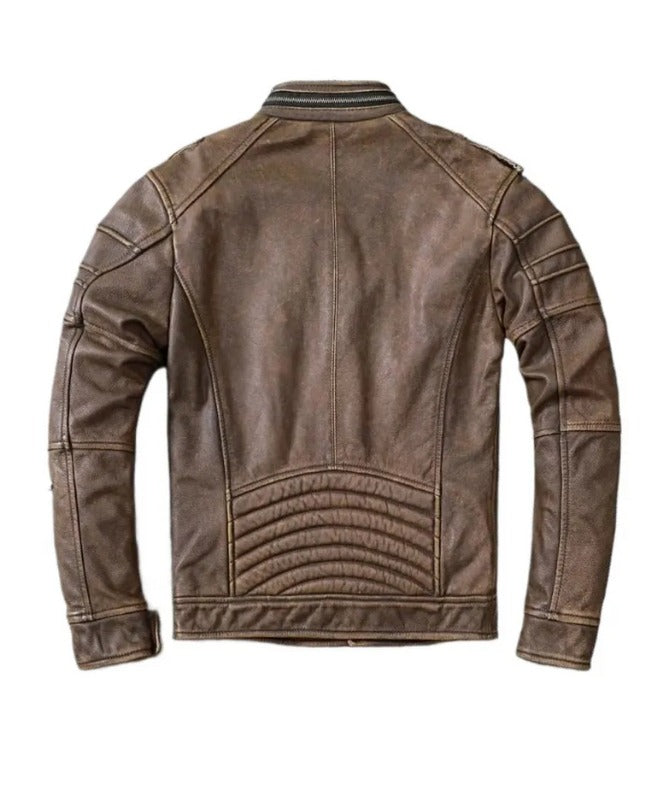 Men’s Vintage Brown Sheep Leather Biker Jacket – Retro Moto Style Slim Fit Outerwear