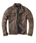Men’s Vintage Brown Sheep Leather Biker Jacket – Retro Moto Style Slim Fit Outerwear