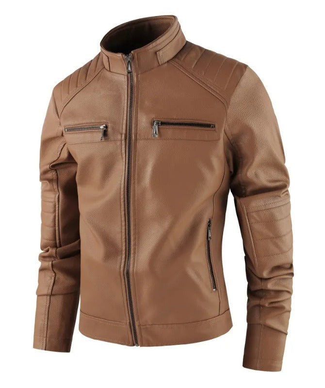 Men’s Brown Faux Leather Biker Jacket | Stylish Slim Fit Motorcycle Outerwear