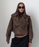 Women’s Brown Oversized Sheep Leather Cropped Jacket – Trendy Wide-Lapel Moto Style