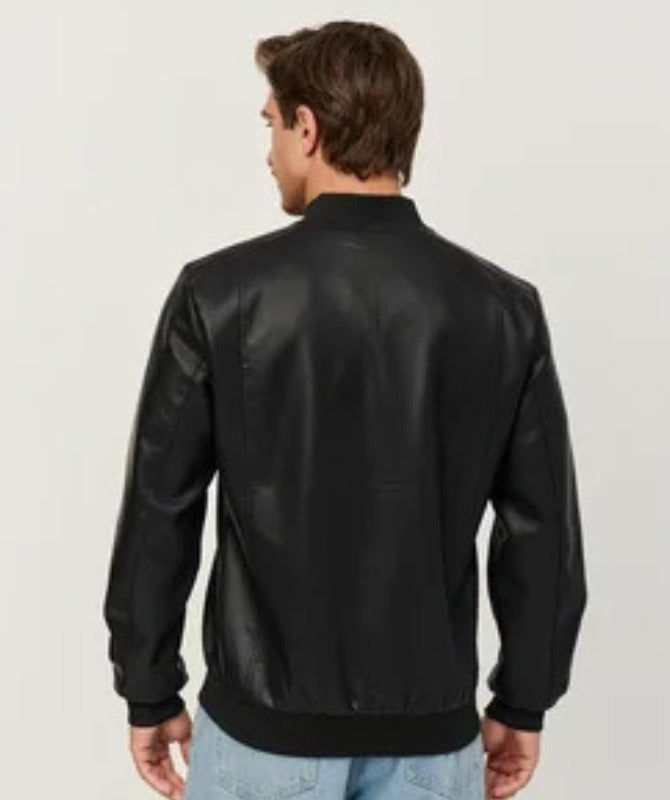 Men’s Black Bomber Leather Jacket | Casual Lightweight Outerwear