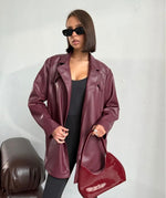 Women’s Burgundy Sheep Leather Jacket – Oversized Luxury Streetwear Coat
