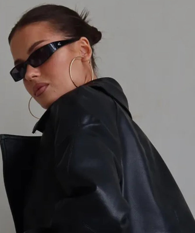 Women’s Black Sheep Leather Jacket – Oversized Luxury Moto Coat