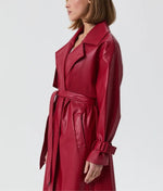 Women’s Red Genuine Sheep Leather Trench Coat – Long Belted Classic Overcoat | Premium Real Leather Outerwear