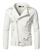 Men’s White Leather Biker Jacket | Stylish Slim Fit Motorcycle Jacket