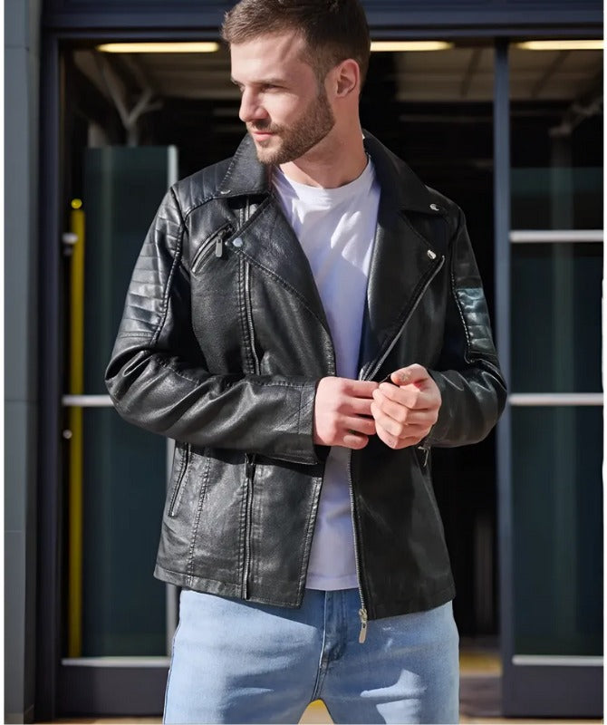 Men’s Black Biker Leather Jacket | Classic Moto Style for Everyday Wear