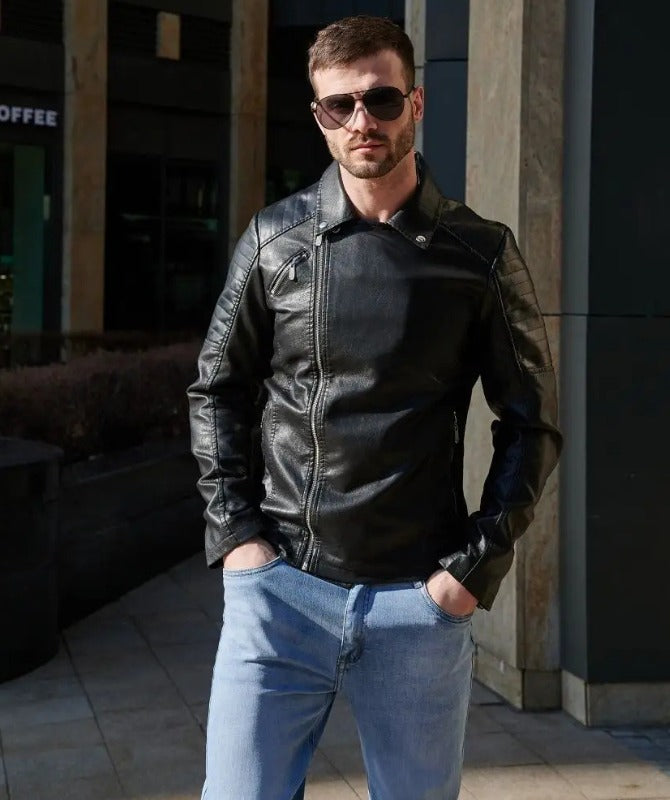 Men’s Black Biker Leather Jacket | Classic Moto Style for Everyday Wear