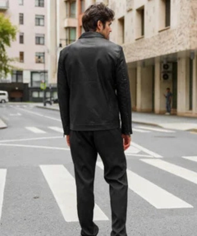 Men’s Slim Fit Black Leather Jacket | Modern Streetwear Style