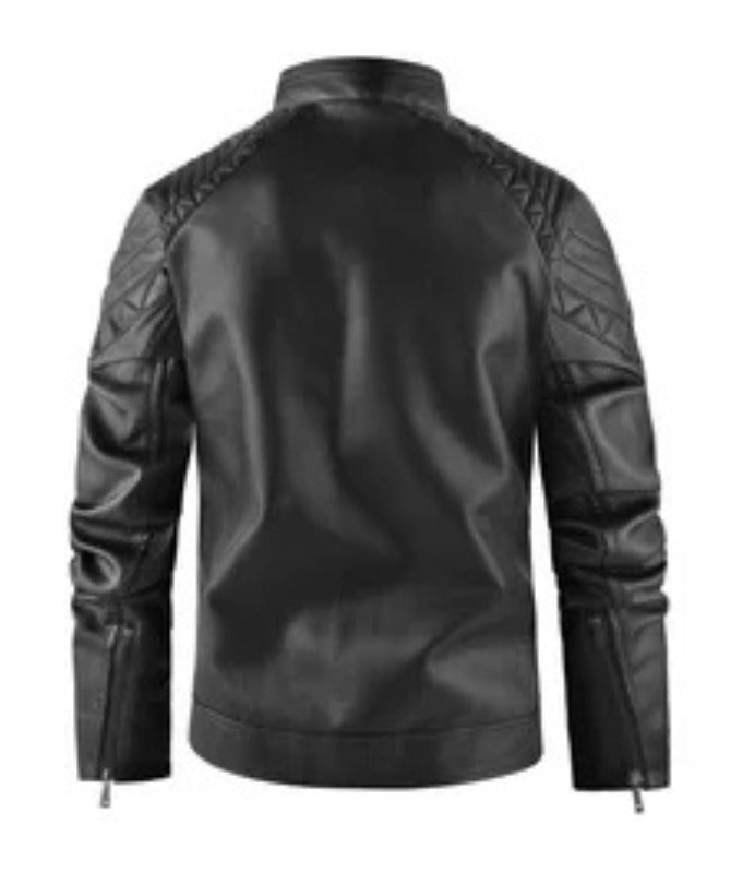 Men’s Quilted Black Leather Biker Jacket | Classic Slim Fit Moto Style