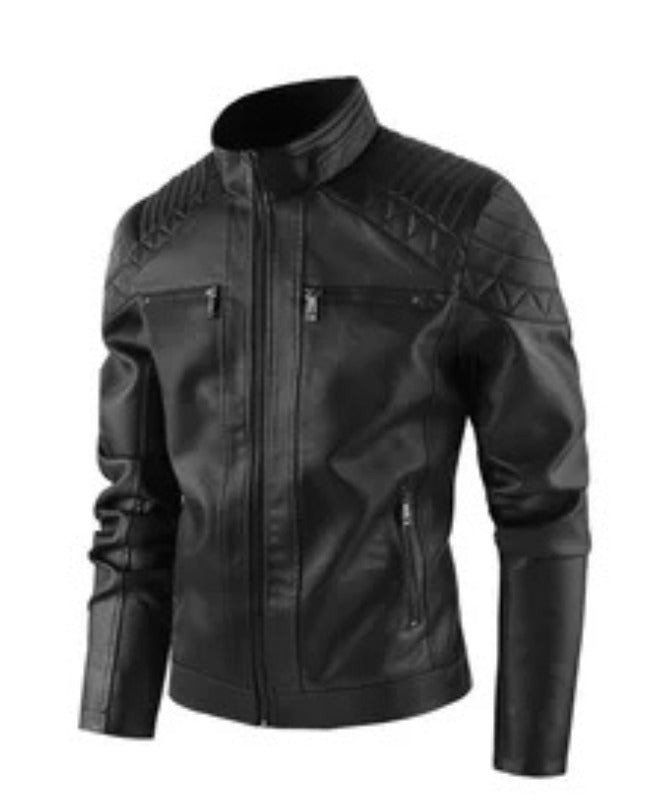 Men’s Quilted Black Leather Biker Jacket | Classic Slim Fit Moto Style