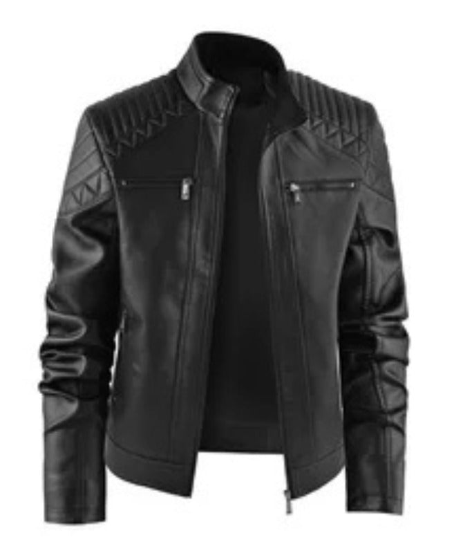 Men’s Quilted Black Leather Biker Jacket | Classic Slim Fit Moto Style