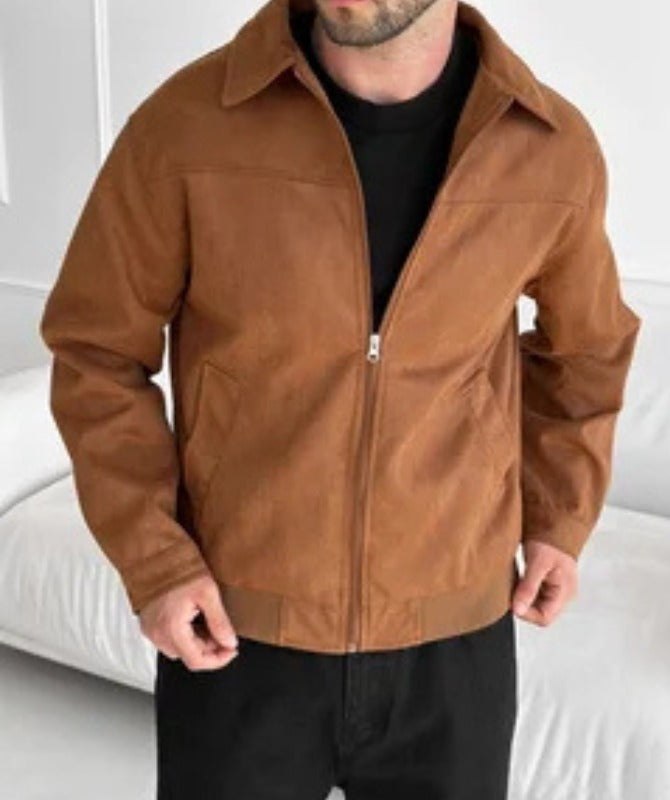 Men’s Brown Suede Leather Bomber Jacket | Classic Soft Leather Outerwear