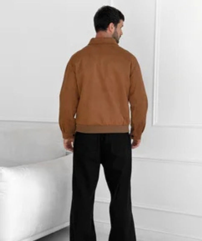 Men’s Brown Suede Leather Bomber Jacket | Classic Soft Leather Outerwear