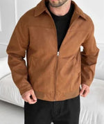 Men’s Brown Suede Leather Bomber Jacket | Classic Soft Leather Outerwear