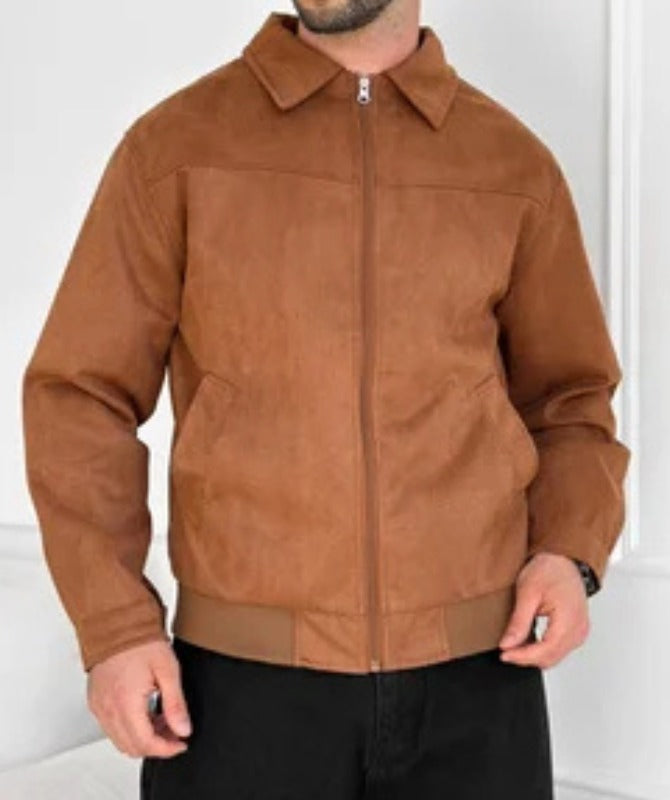 Men’s Brown Suede Leather Bomber Jacket | Classic Soft Leather Outerwear