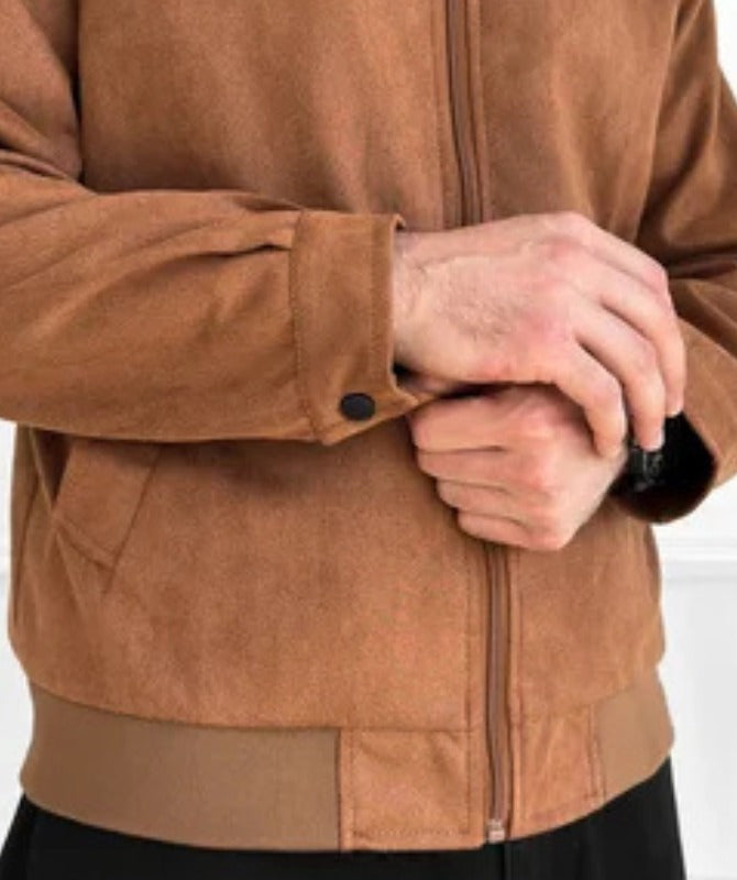 Men’s Brown Suede Leather Bomber Jacket | Classic Soft Leather Outerwear