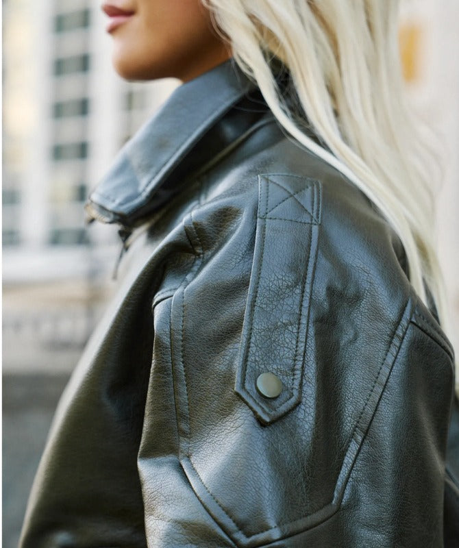 Women’s Oversized Sheep Leather Biker Jacket – Premium Black Leather Streetwear