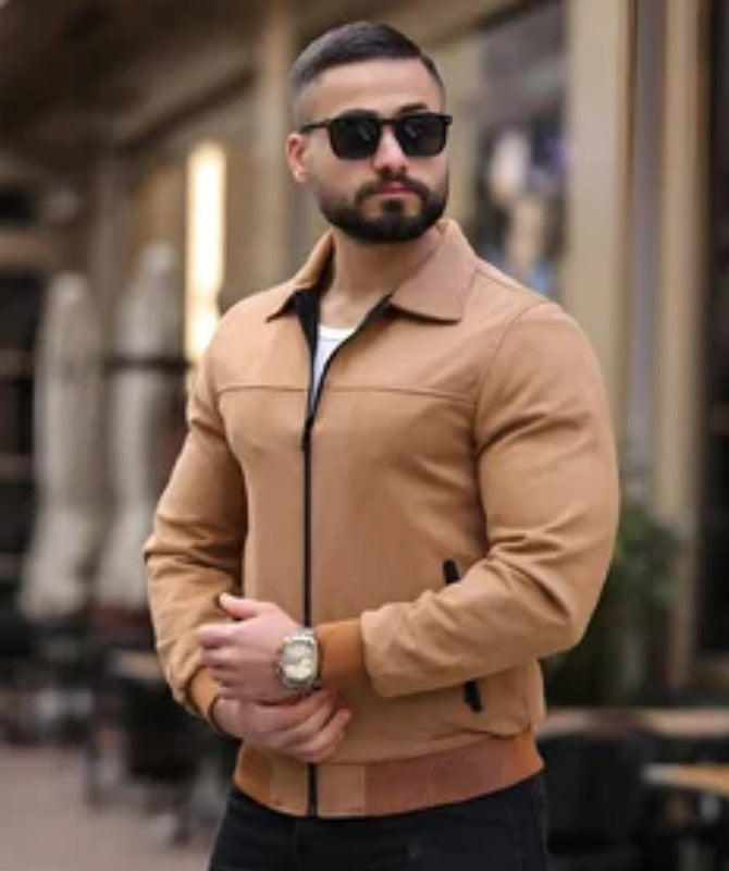 Men’s Tan Suede Leather Jacket | Stylish Lightweight Casual Outerwear