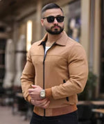 Men’s Tan Suede Leather Jacket | Stylish Lightweight Casual Outerwear