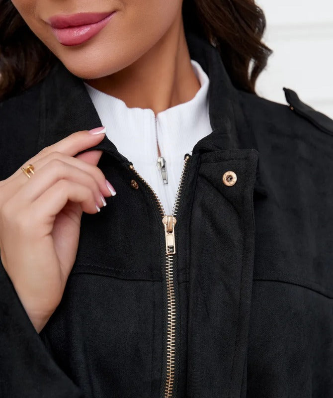 Women’s Oversized Black Sheep Leather Jacket – Minimalist Streetwear Bomber Style