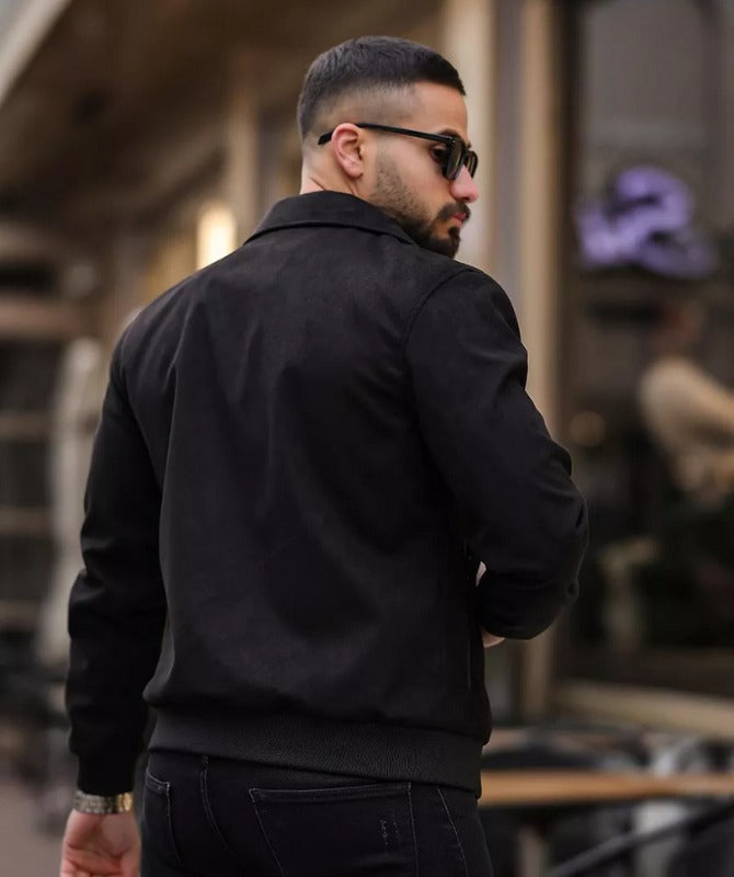 Men’s Black Suede Bomber Jacket | Stylish Casual Wear for Every Season