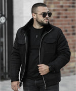 Men’s Black Fur Collar Winter Jacket – Warm Casual Streetwear Zip-Up Coat JWLeather