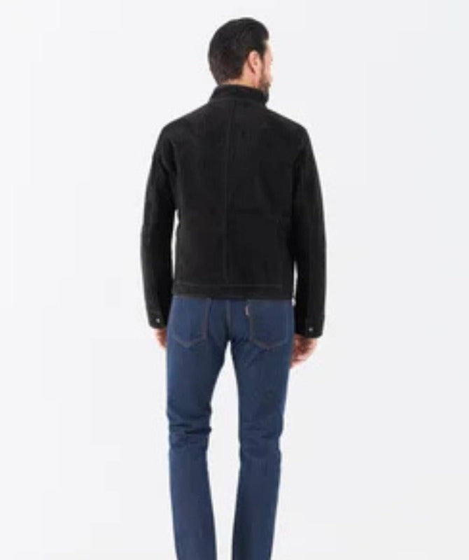 Men’s Black Suede Leather Jacket  Classic Zip-Up Winter Outerwear