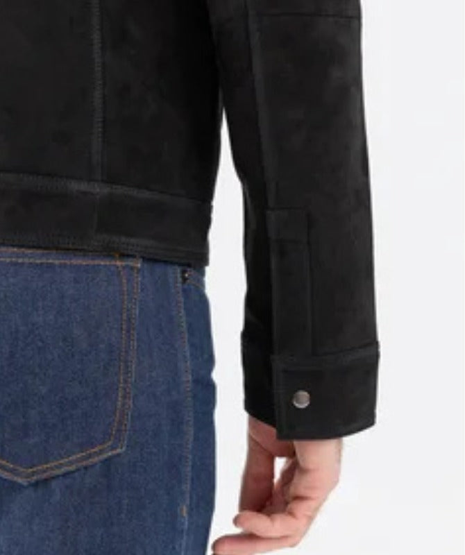 Men’s Black Suede Leather Jacket  Classic Zip-Up Winter Outerwear