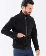 Men’s Black Suede Leather Jacket  Classic Zip-Up Winter Outerwear