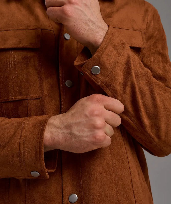 Men’s Brown Suede Leather Jacket  Classic Button-Up Vintage Style