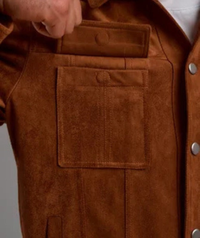 Men’s Brown Suede Leather Jacket  Classic Button-Up Vintage Style