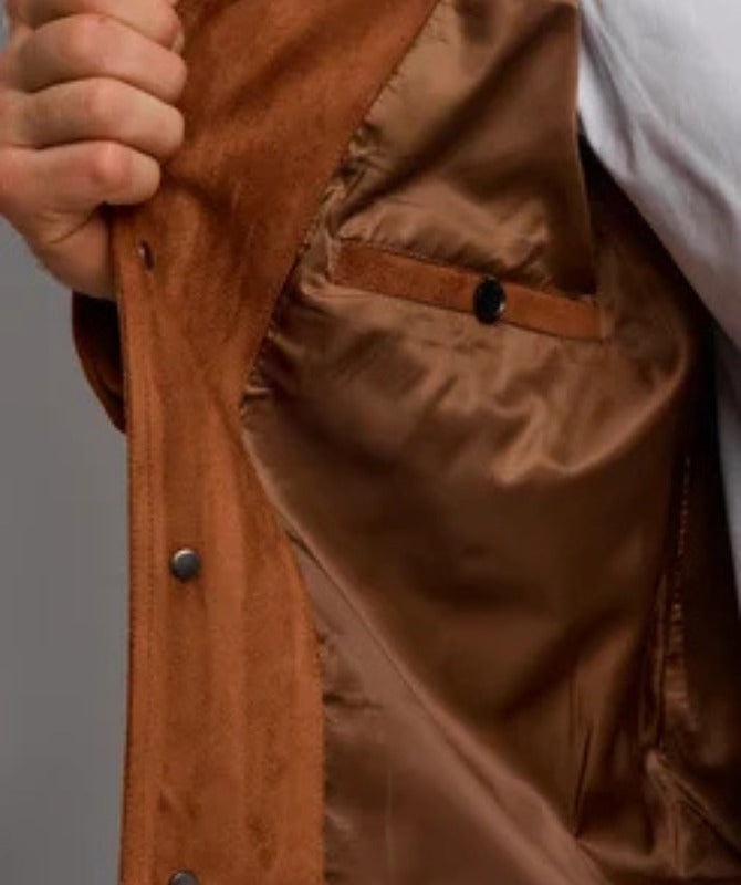 Men’s Brown Suede Leather Jacket  Classic Button-Up Vintage Style