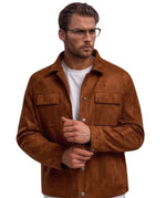 Men’s Brown Suede Leather Jacket  Classic Button-Up Vintage Style