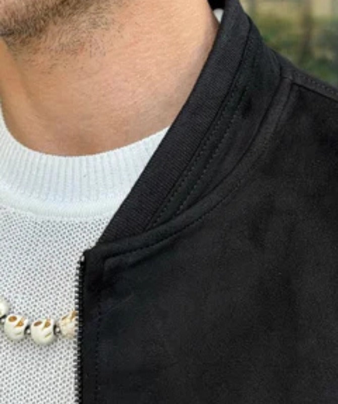 Men’s Black Suede Jacket  Minimal Classic Casual Jacket Lightweight Streetwear Outerwear