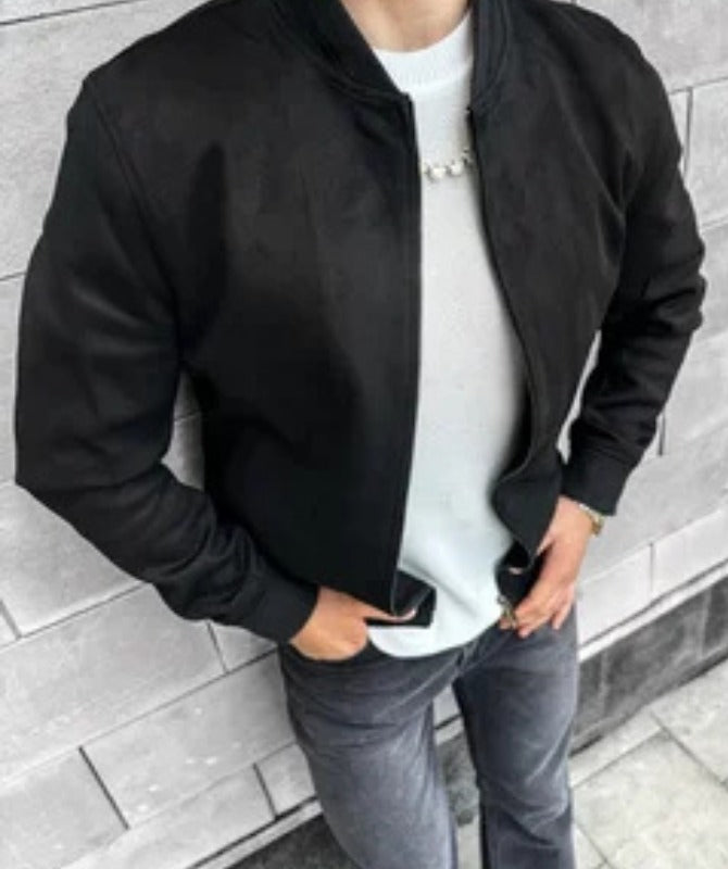 Men’s Black Suede Jacket  Minimal Classic Casual Jacket Lightweight Streetwear Outerwear