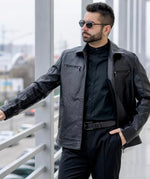 Men’s Black Faux Leather Jacket – Slim Fit Moto Style with Zipper Pockets