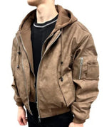 Men’s Brown Hooded Sheep Leather Bomber Jacket | Casual Streetwear Style