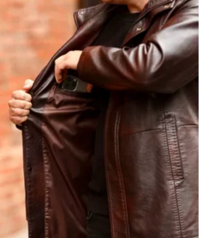 Men’s Brown Hooded Leather Jacket | Genuine Sheep Leather Long Coat