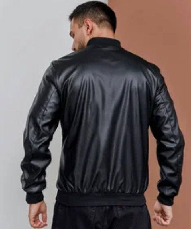 Men’s Classic Black Leather Bomber Jacket | 100% Genuine Sheep Leather