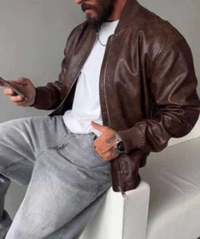 Men’s Brown Leather Bomber Jacket | 100% Genuine Sheep Leather